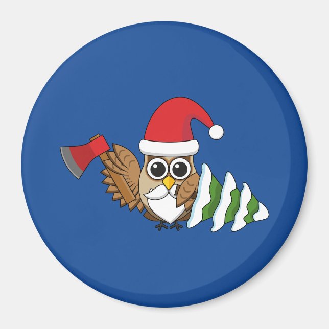 Aimant Chouette de Noël avec renard et pin (Devant)