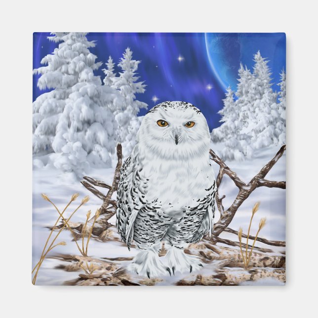 Aimant Chouette des neiges en neige (Devant)