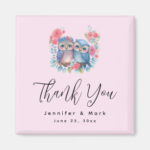 Aimant Chouettes amoureuses assis sur un Merci à branches