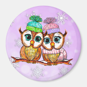 Aimant Chouettes d'aquarelle mignonne Réfrigérateur de cu