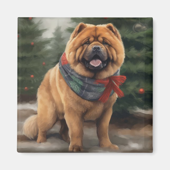 Aimant Chow Chow Chien de Noël en neige (Devant)