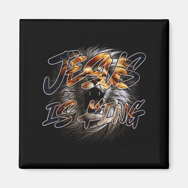 Aimant Christian Jesus Is King With Striking Lion Of Juda (Devant)