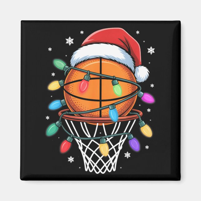 Aimant Christmas Basketball Santa Hat Xmas Light Basketba (Devant)