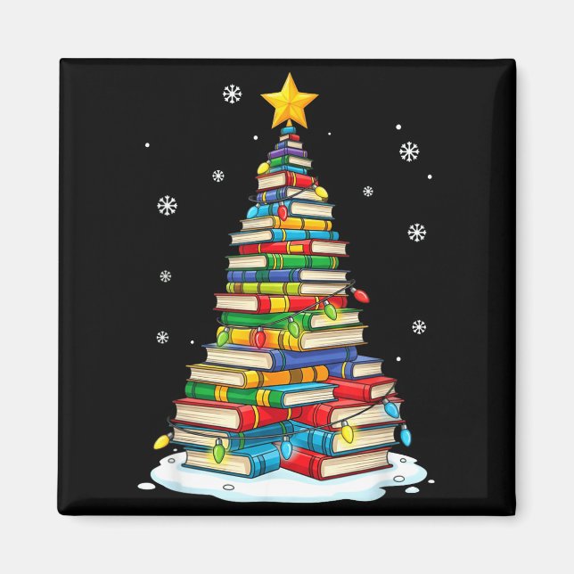Aimant Christmas Book Tree Funny Librarians Books Lover  (Devant)