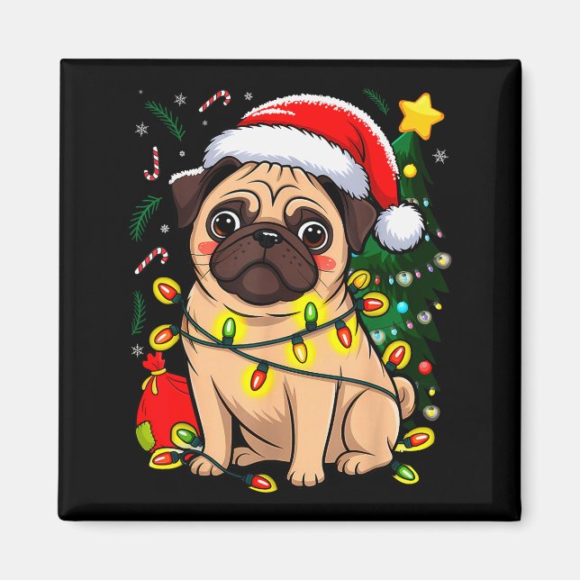 Aimant Christmas Dog Santa Clause Pug Puppy X-mas  (Devant)