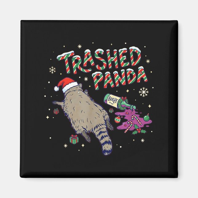 Aimant Christmas Funny Trashed Panda Racoon Gets Drunk Xm (Devant)