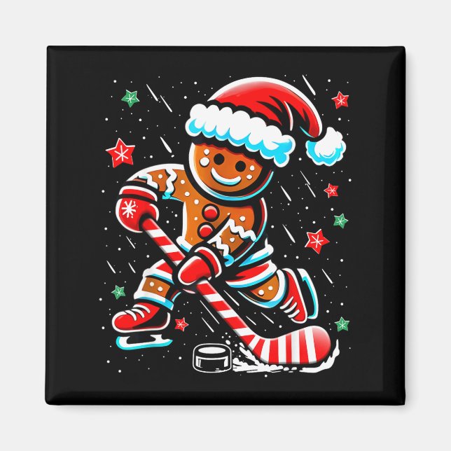 Aimant Christmas Gingerbread Ice Hockey Srts Funny Xmas P (Devant)