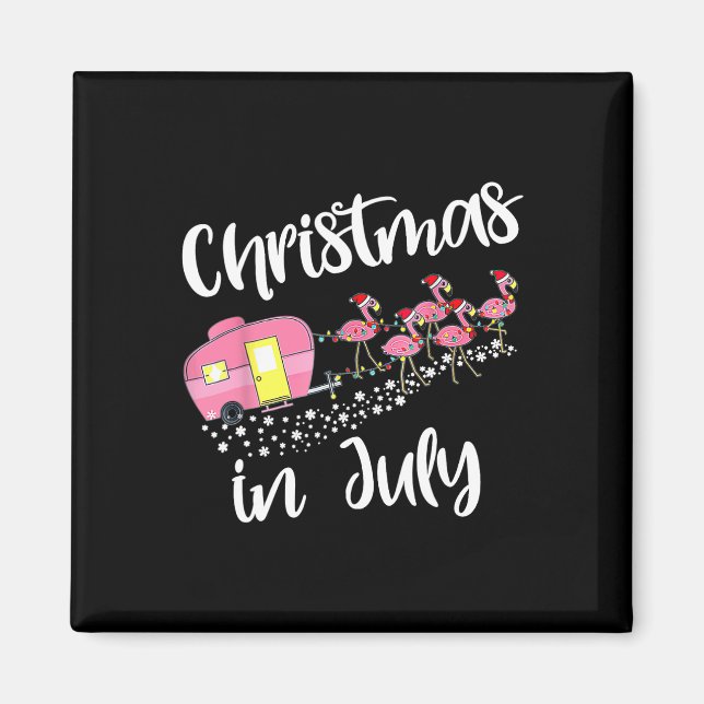 Aimant Christmas In July Flamingo Camping Camper  (Devant)