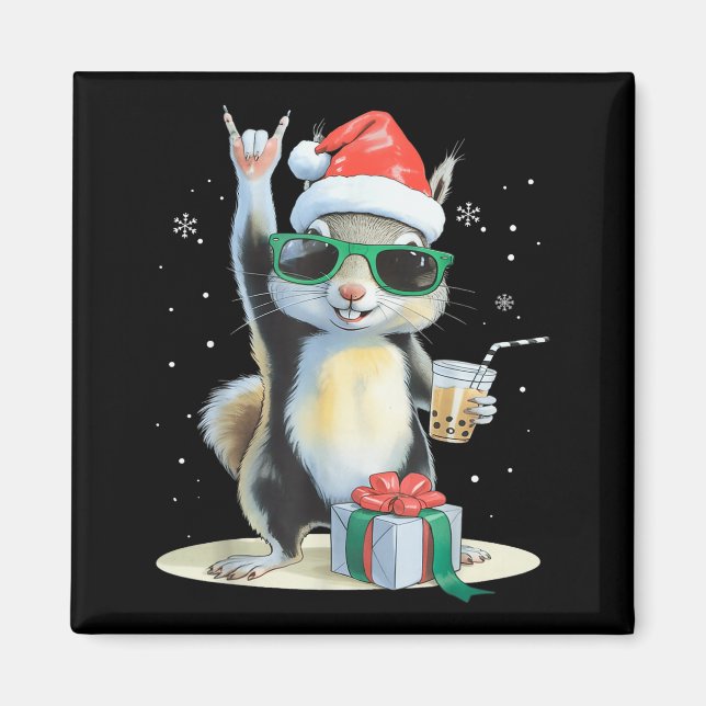 Aimant Christmas Kawaii Squirrel Bubble Tea Boba Squirrel (Devant)