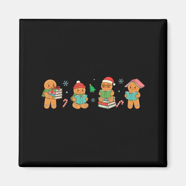 Aimant Christmas Library Gingerbread Man Books Lover Book (Devant)