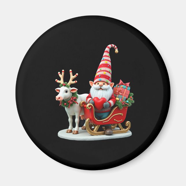 Aimant Christmas Light Gnome Santa Claus Riding Sleigh Hi (Devant)