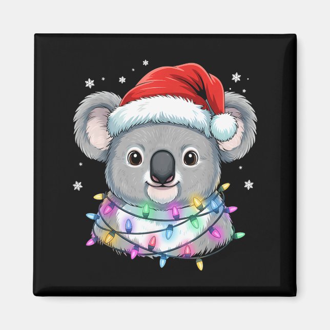 Aimant Christmas Lights Koala Santa Hat Cute Xmas Pajamas (Devant)