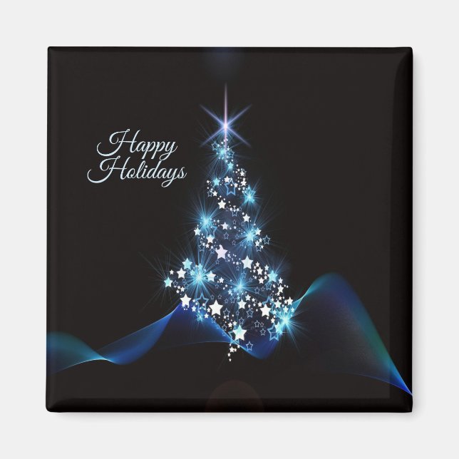 Aimant Christmas Party Blue Tree Shiny Black Elegant (Devant)