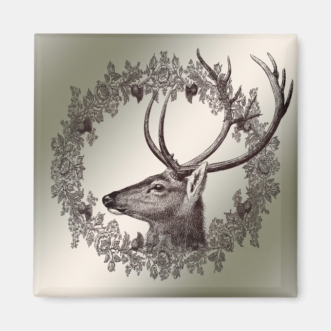 Aimant Christmas Party Floral Reindeer Golden Winter (Devant)