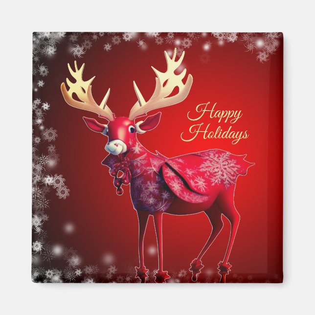 Aimant Christmas Red Reindeer Winter Holidays (Devant)