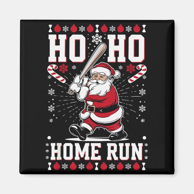 Aimant Christmas Santa Baseball Home Run Ho Ho Home Run , (Devant)
