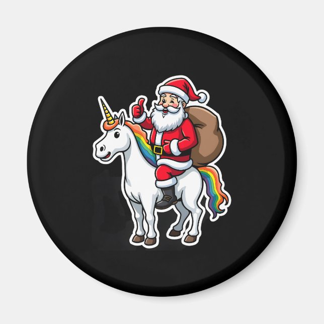 Aimant Christmas Santa Claus Riding Unicorn - Xmas Girls  (Devant)