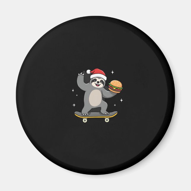 Aimant CHRISTMAS SLOTH Funny Christmas Skateboard Sloth ( (Devant)