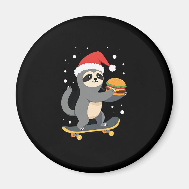 Aimant CHRISTMAS SLOTH Funny Christmas Skateboard Sloth ( (Devant)