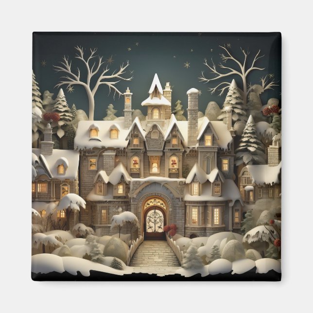 Aimant Christmas Snowy Manor Storybook Wonderland (Devant)