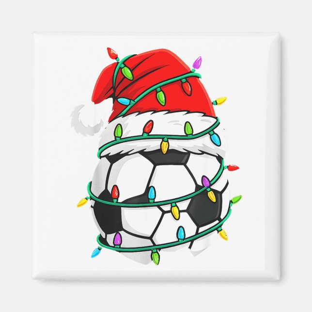 Aimant Christmas Soccer Santa Hat Lights Santa Srts Xmas  (Devant)