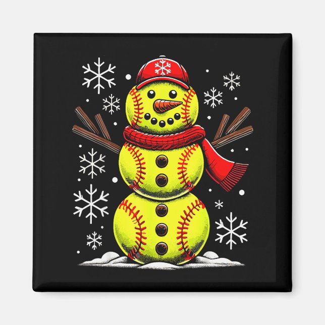 Aimant Christmas Softball Snowman Girls, Softball Christm (Devant)