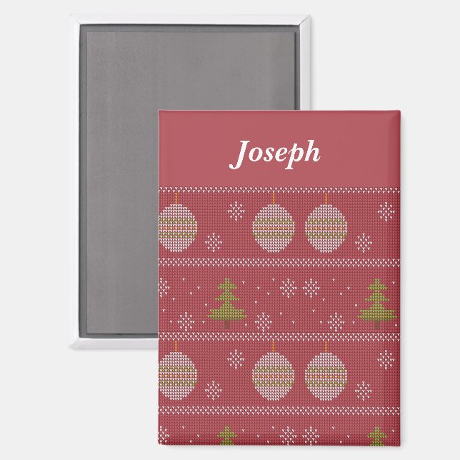 Aimant Christmas tree and ornament woven red (Recto/Verso)