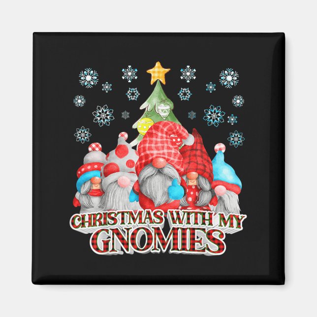 Aimant Christmas With My Gnomies Plaid Gnome Group Pajama (Devant)
