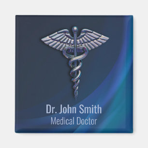 Aimant Chrome sombre Holographique Caduceus 3D Médicale