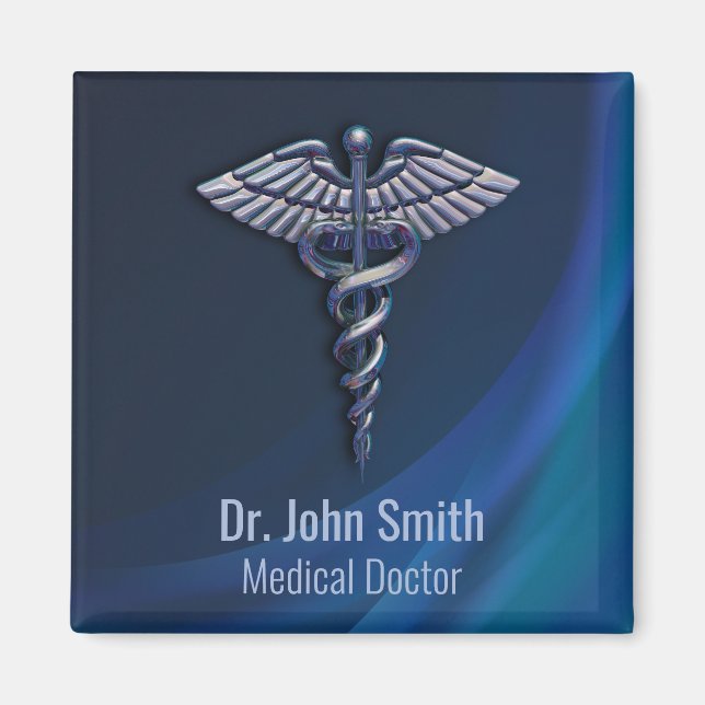 Aimant Chrome sombre Holographique Caduceus 3D Médicale (Devant)