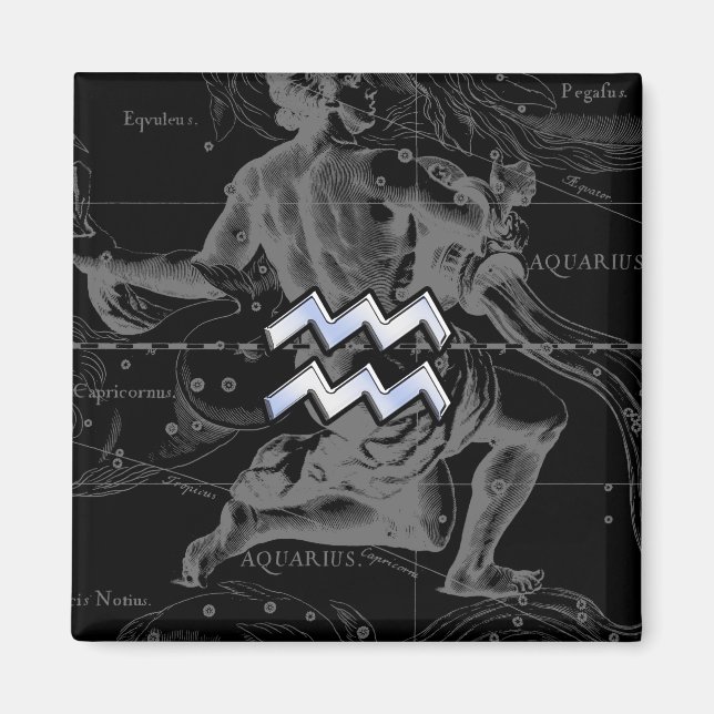 Aimant Chrome Style Aquarius Symbole Zodiaque sur Heveliu (Devant)