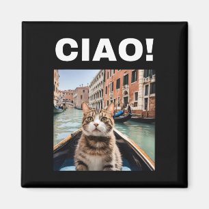 Aimant Ciao Chat Gondolier Drôle Sur Une Gondole Vénitien