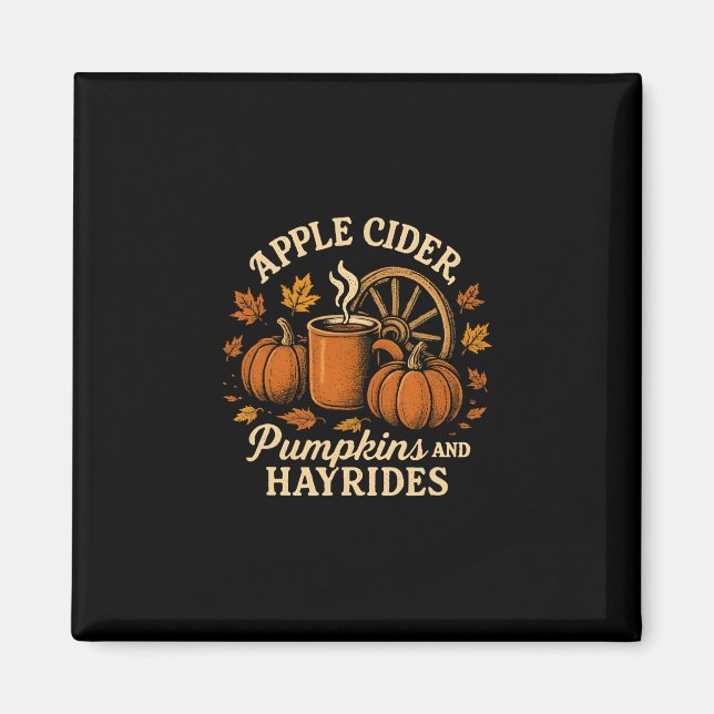 Aimant Cidre de pomme citrouilles et promenades en charre (Devant)