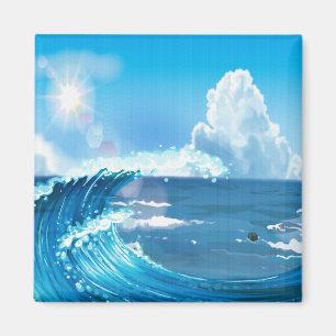 Aimant Ciel bleu avec rayons soleil Art japonais Wave
