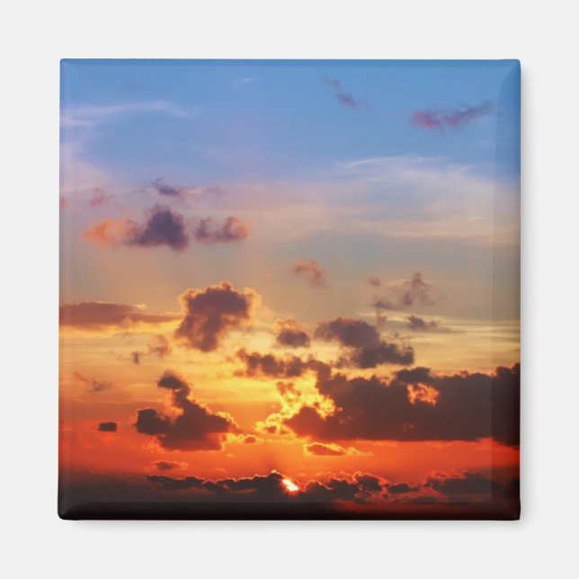Aimant Ciel bleu et coucher de soleil rouge (Devant)