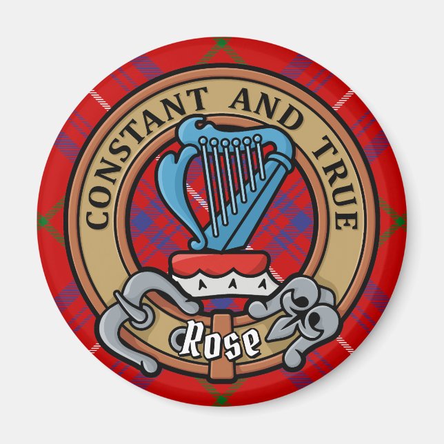 Aimant Cimier Rose de clan sur Tartan (Devant)