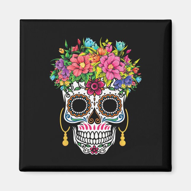 Aimant Cinco De Mayo Crâne à sucre Dia De Los Muertos Jou (Devant)