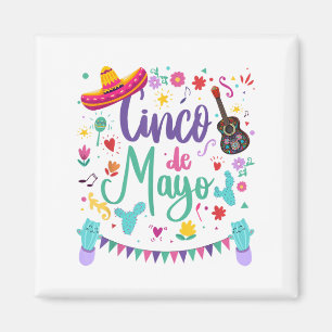 Aimant Cinco De Mayo Sombrero Guitare, Cactus Fiesta Pour
