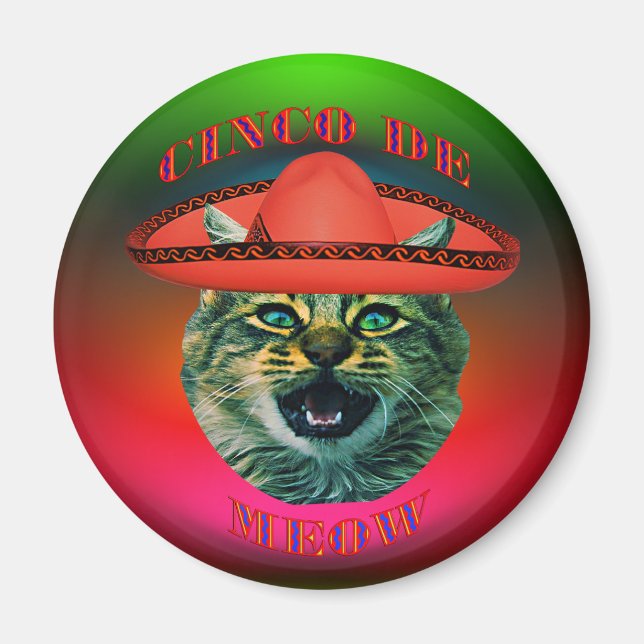 Aimant Cinco De Meow Grey Cat Cinco De Mayo Mexique Refri (Devant)