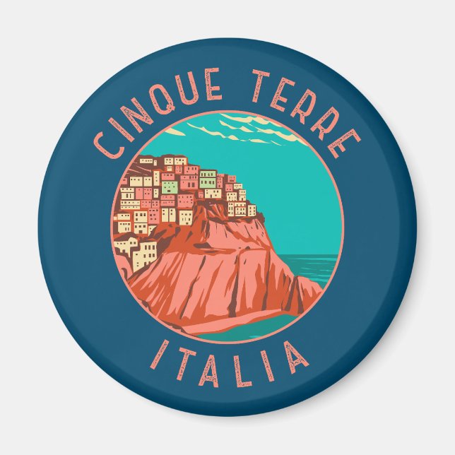 Aimant Cinque Terre Italie Cercle Vintage (Devant)