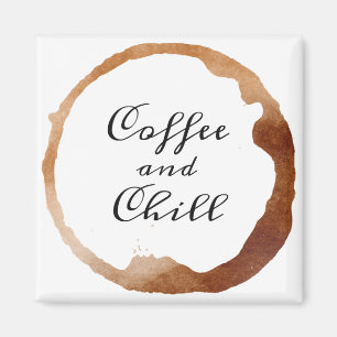 Aimant Citation café et froid sur une tache de café des