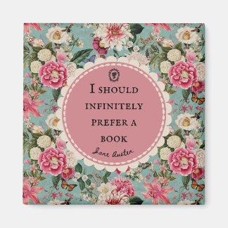 Aimant Citation de Jane Austen avec des fleurs vintage