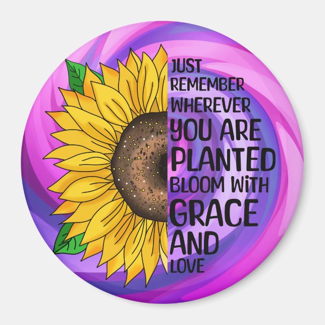 Aimant Citation et tournesol tiré à la main (Devant)