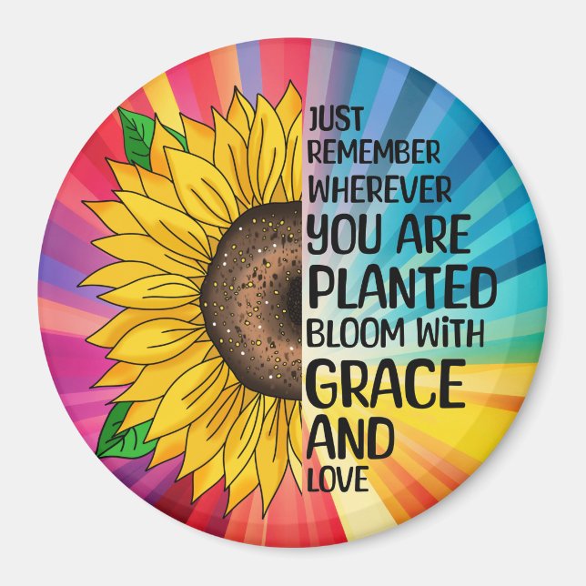 Aimant Citation et tournesol tiré à la main (Devant)