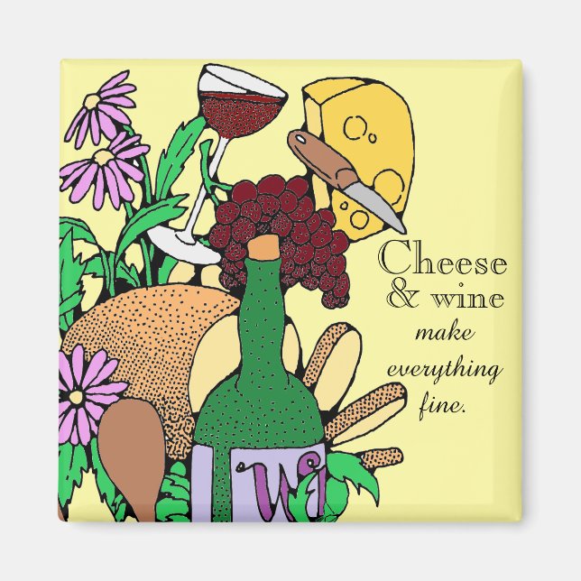 Aimant Citation pour les amateurs de fromages et de vins (Devant)