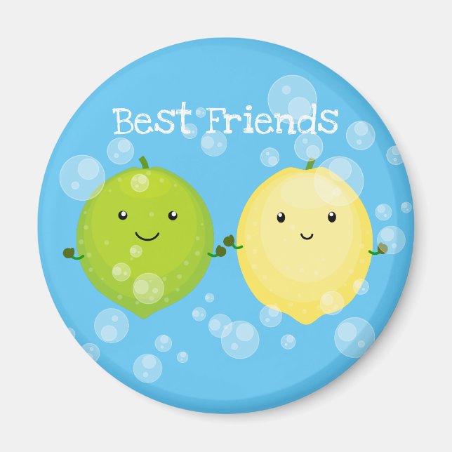 Aimant Citron et citron vert avec bulles dessin animé (Devant)