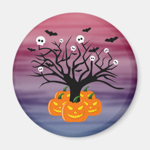 Aimant Citrouille d'Halloween Jack o' Lantern Arbre Mort