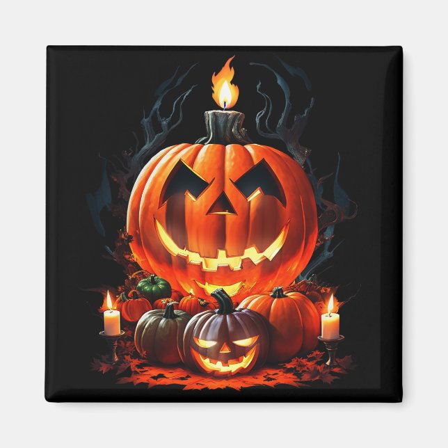 Aimant Citrouille d'horreur d'Halloween (Devant)