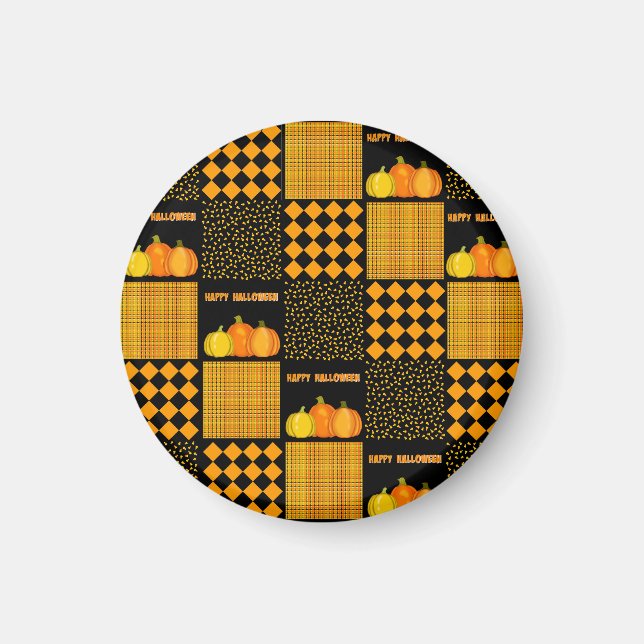 Aimant Citrouille Halloween Patchwork Motif (Devant)