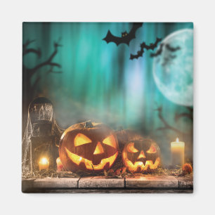 Aimant Citrouilles d'Halloween et chauves-souris